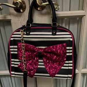 Betsey Johnson Pink Black White Bow Purse